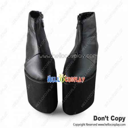 Punk Lolita Shoes Black Matt High Platform Zipper Shoelace Pointed
