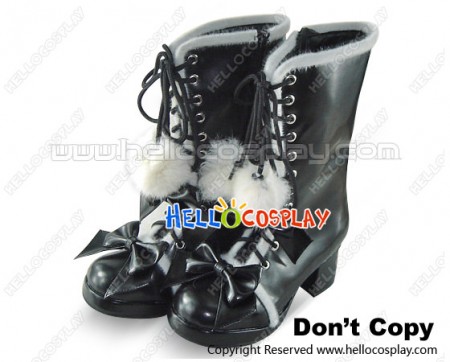 Matte Black White Lacing Zipper Chunky Sweet Lolita Boots