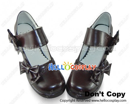 Brown Chunky Round Bow Punk Princess Lolita Shoes