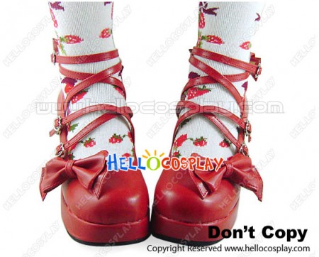 Wine Red Crossing Straps Sweet Chunky Princess Lolita Shoes