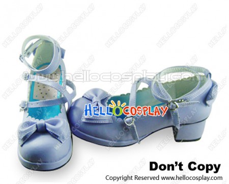 Matt Purple Ruffle Bows Sweet Chunky Princess Lolita Shoes