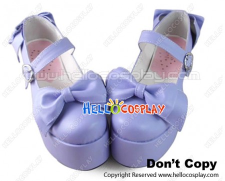 Sweet Lolita Shoes Purple Matte Round Buckle Bows Platform Round Buckle