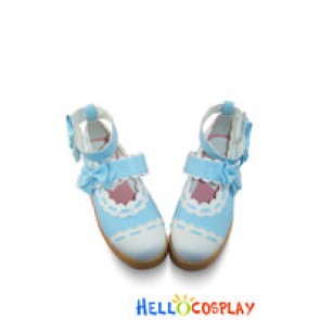 White Blue Bows Ruffle Straps Platform Princess Lolita Shoes