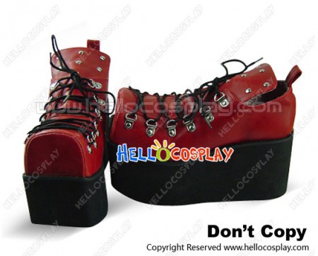 Wine Red Buckles Lacing Platform Punk Lolita Shoes