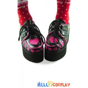 Black And Pink Heart Shaped Platform Punk Lolita Shoes