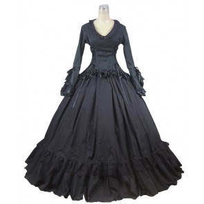 Victorian Gothic Lolita Ball Gown Prom Brocade Black Dress