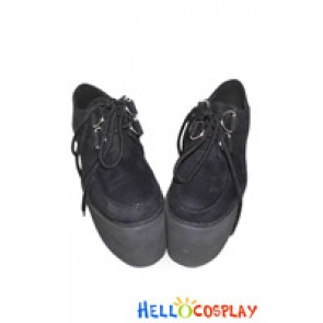 Punk Lolita Shoes Black Suede Locomotive High Platform Lace Up