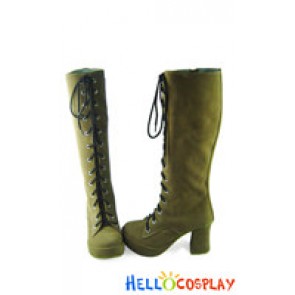 Beige Suede Zipper And Lace Chunky Punk Lolita Boots