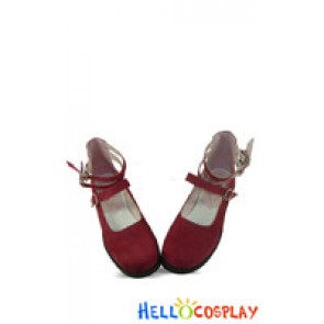 Wine Red Suede Ankle Straps Flat Sweet Lolita Shoes