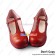Princess Lolita Shoes Wine Red Matte T Strap Chunky Heel