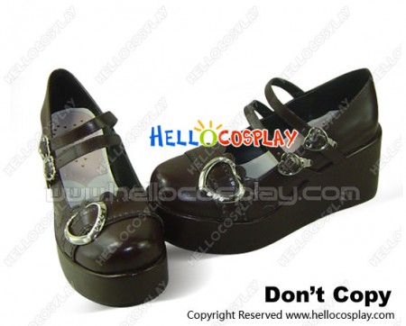 Brown Two Straps Ruffle Platform Princess Lolita Shoes