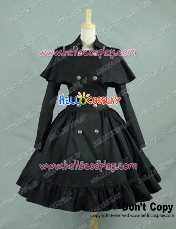 Gothic Lolita Cosplay Victorian Cape Reenactment Steampunk Stage Black Dress Costume