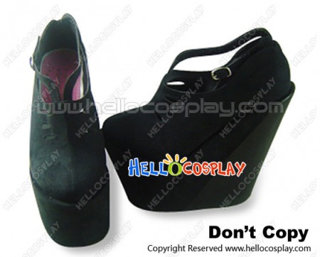 Black Suede High Wedge Gothic Lolita Shoes