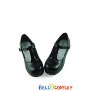 Matte Black T Strap Platform Princess Lolita Shoes