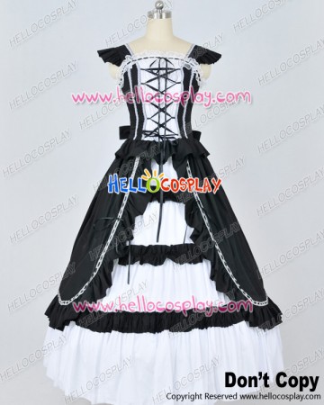 Victorian Gothic Cotton Ball Gown Black White Lolita Dress