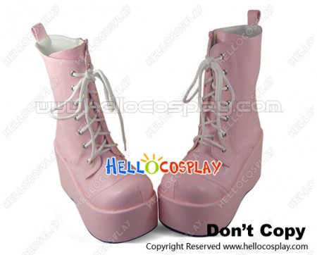Matt Pink Lace Up Platform Sweet Lolita Boots