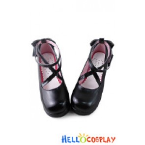 Lolita Shoes Black Matte Puella Magi Madoka Magica Crossing Straps Bow Sweet Chunky