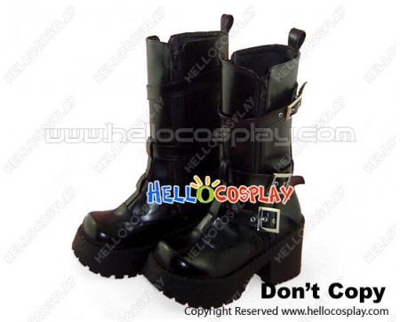 Black Zipper Chunky Punk Lolita Diamond Boots