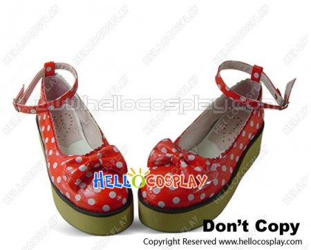 Red With White Polka Dots Ankle Strap Lolita Shoes