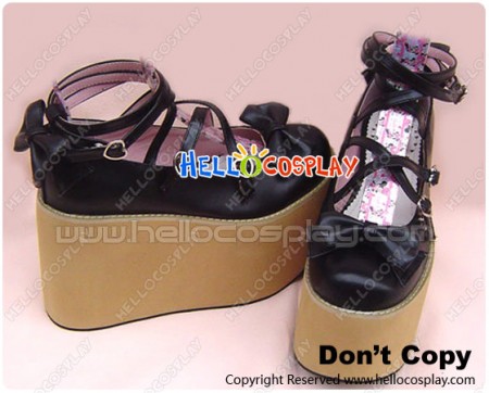 Matte Black Crossing Straps Platform Sweet Lolita Shoes