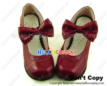 Mirror Wine Red Charlotte Bow Chunky Sweet Lolita Shoes