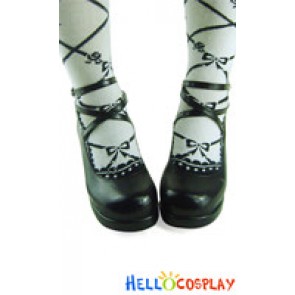 Black Crisscross Ankle Strap Chunky Princess Lolita Shoes