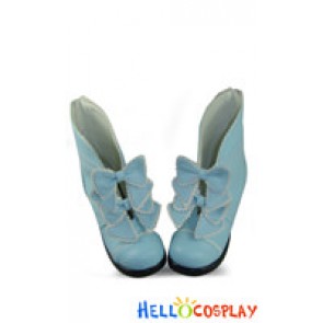 Matt Blue Bows Ruffle Chunky Sweet Lolita Shoes
