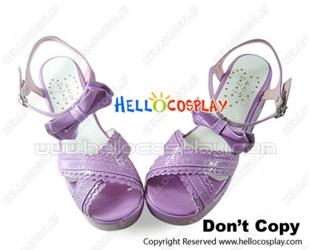 Mirror Purple Detachable Bows Platform Princess Lolita Shoes