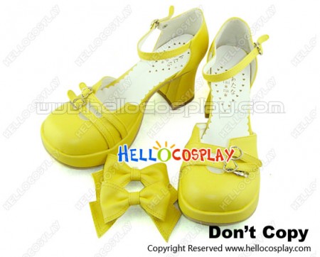 Creamy Yellow Bow Chunky Princess Lolita Shoes