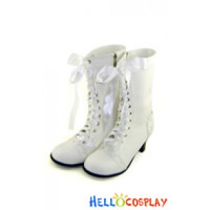 White Satin Lace Ruffle Chunky Princess Lolita Boots