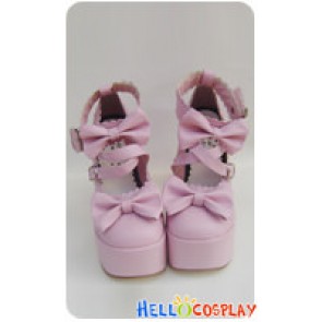 Pink Bow Crossing Straps Ruffle Chunky Princess Lolita Shoes