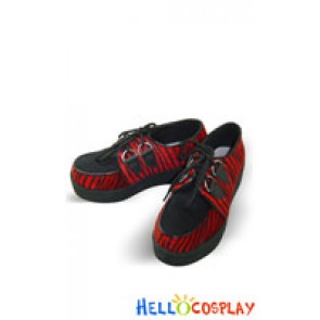 Red Zebra Lace Buckles Platform Punk Lolita Shoes