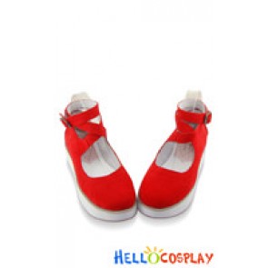 Red Dermal Cattle Cashmere Strap Platform Punk Lolita Shoes
