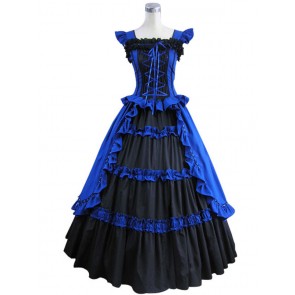 Victorian Gothic Lolita Cotton Blue Dress Ball Gown