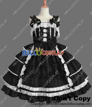 Sweet Lolita Gothic Punk Gorgeous Ruffle Black Dress