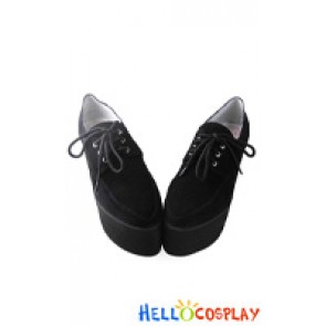 Punk Lolita Shoes Black Suede Sweet Platform Shoelace Lace Up