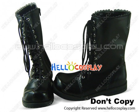 Black Low Lace And Zipper Chunky Punk Lolita Boots