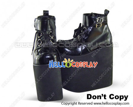 Matte Black Buckles Platform Punk Lolita Ankle Boots