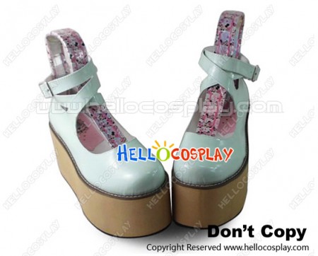 Punk Lolita Shoes Mint Green Wood Platform Zipper Ankle Straps