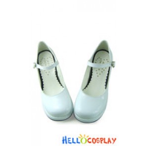 Mirror White Plain Single Strap Chunky Princess Lolita Shoes