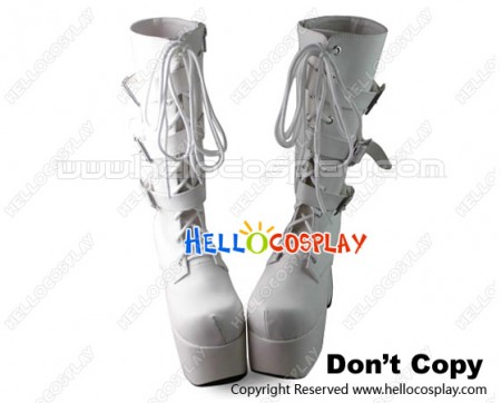 Punk Lolita Boots White Chunky Matte Straps Lace Up Buckles