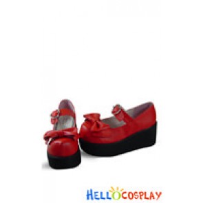 Matt Red Buckle Strap Platform Sweet Lolita Shoes