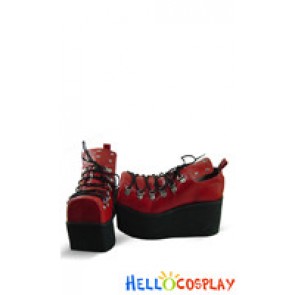 Wine Red Buckles Lacing Platform Punk Lolita Shoes