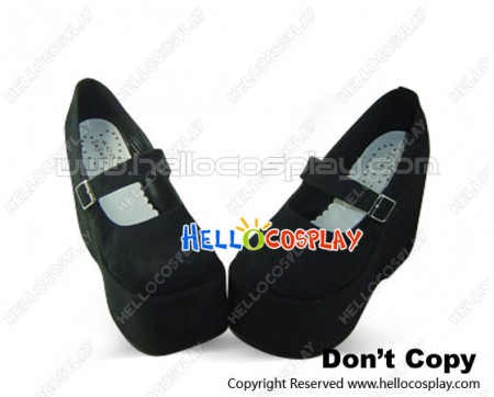 Black Suede Wide Straps Platform Sweet Lolita Doll Shoes