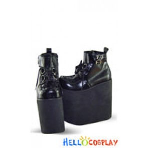 Matte Black Buckles Platform Punk Lolita Ankle Boots