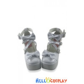 White Crossing Straps Scalloped Trim Platform Lolita Shoes