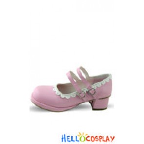 Pink White Ruffle ViVi Double Straps Chunky Sweet Lolita Shoes