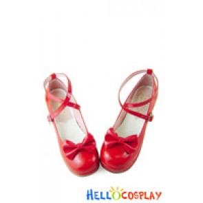 Mirror Red Bow Ruffle Lovely Chunky Princess Lolita Shoes