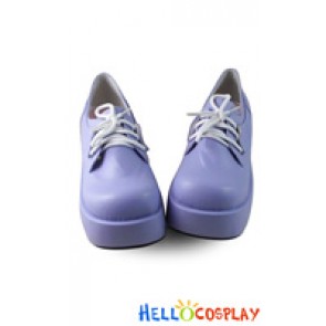 Punk Lolita Shoes Platform Purple Zipper Lacing White Shoelace