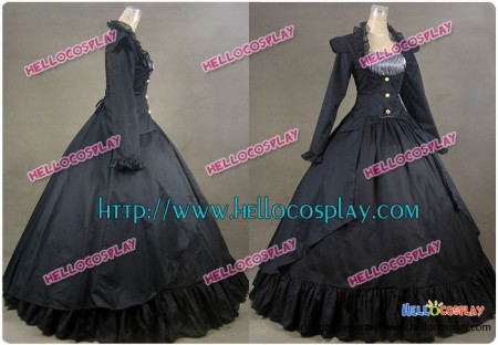 Victorian Gothic Ball Gown Black Cotton Dress